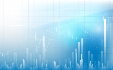 Business chart with uptrend line graph, bar chart in bull market on white and blue color background
