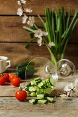 salad - organic vegetables (fresh and healthy). copy space (food vegetables background). Healthy food