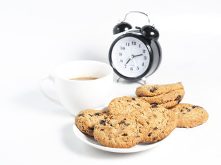 Chocolate chip cookie on white background