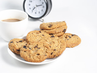 Chocolate chip cookie on white background