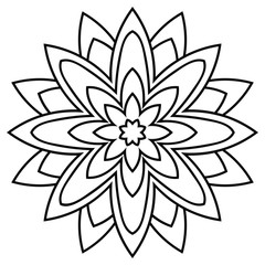 Ornamental round doodle flower isolated on white background. Black outline mandala. Geometric circle element. Vector illustration.