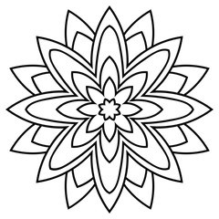 Ornamental round doodle flower isolated on white background. Black outline mandala. Geometric circle element. Vector illustration.