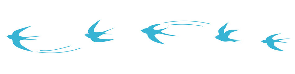 Set of flying blue birds vector illustrations　鳥のベクター素材