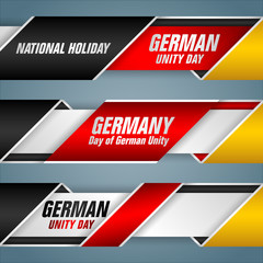 Fototapeta premium Set of web banners with texts and national flag colors for third of October, Day of German Unity, celebration; Vector illustration