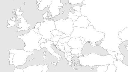 Blank outline map of Europe with Caucasian region. Simplified wireframe map of black lined borders. Vector illustration.