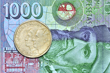 Billete 1000 y moneda de 500 pesetas España 01
