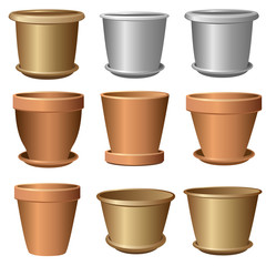 Set of flower pots. Vector illustrations isolated on white background.