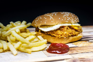 Cheese burger - American cheese chicken burger with fresh salad