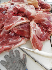 Lots of fresh meat, big chunks of pork meat