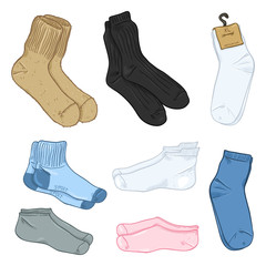Vector Cartoon Set of Different Style Socks.
