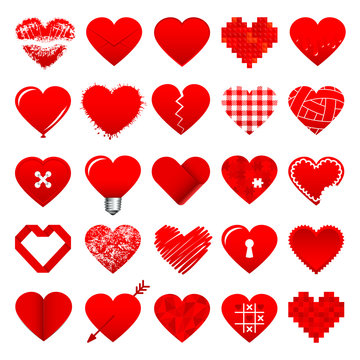 25 Red Hearts Icons Set