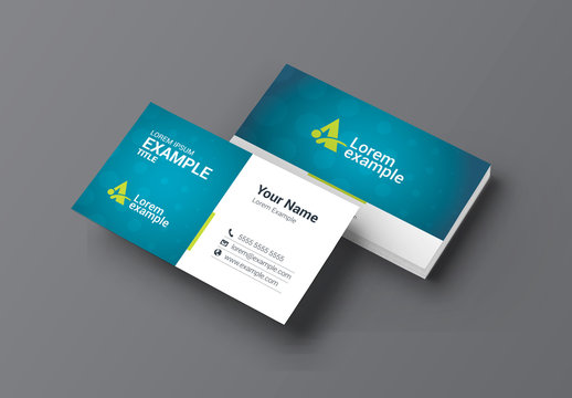 Blue and Green Business Card Layout with Bokeh Background