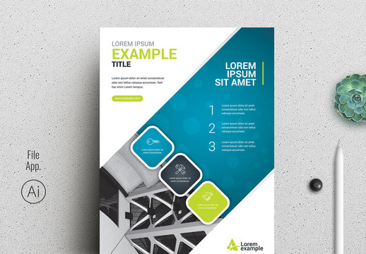 Blue and Green Flyer Layout with Bokeh Background