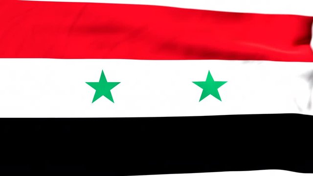 The waving flag of Syria opens up the view to the position of Syria on a colored world map