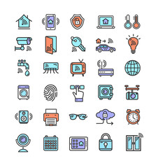 Smart Home Signs Color Thin Line Icon Set. Vector