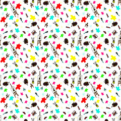 pattern con icone di accessori di pittura