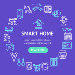 Fototapeta na wymiar Smart Home Signs Design Round Design Template Line Icon Concept. Vector