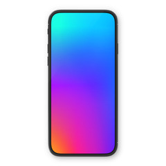 Black smartphone with blank white screen. High detailed realistic smartphone mockup. Mobile front view display template.