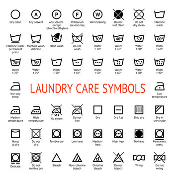 Laundry Care symbols. Cleaning icons set. Washing instruction pictograms.