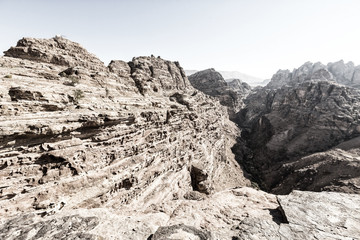Beautiful Landscape near Monastery ad deir, ancient city of Petra, Jordan