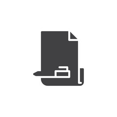 Paper and pen vector icon. filled flat sign for mobile concept and web design. Writing document simple solid icon. Form symbol, logo illustration. Pixel perfect vector graphics