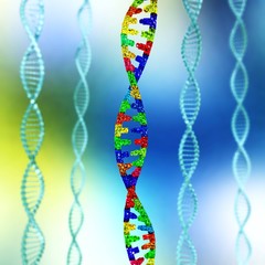 DNA, RNA, spiral of a chromosome, genome on a blurred background, DNA spiral on an abstract background,
3D rendering
