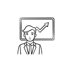 Business infographic hand drawn outline doodle vector icon. Conference speaker sketch illustration for print, web, mobile and infographics isolated on white background.
