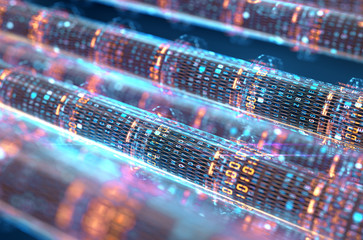 Concept image of cables and connections for data transfer in the digital world.3d rendering. - obrazy, fototapety, plakaty