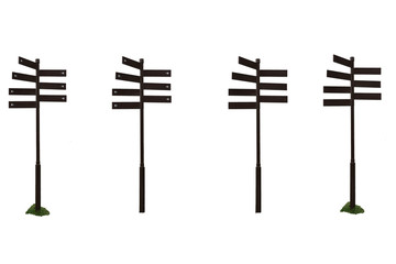 signpost guide direction sign on a pole in many style. brown metal sign post isolated