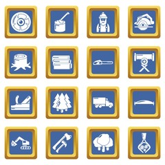 Timber industry icons set vector blue square isolated on white background 