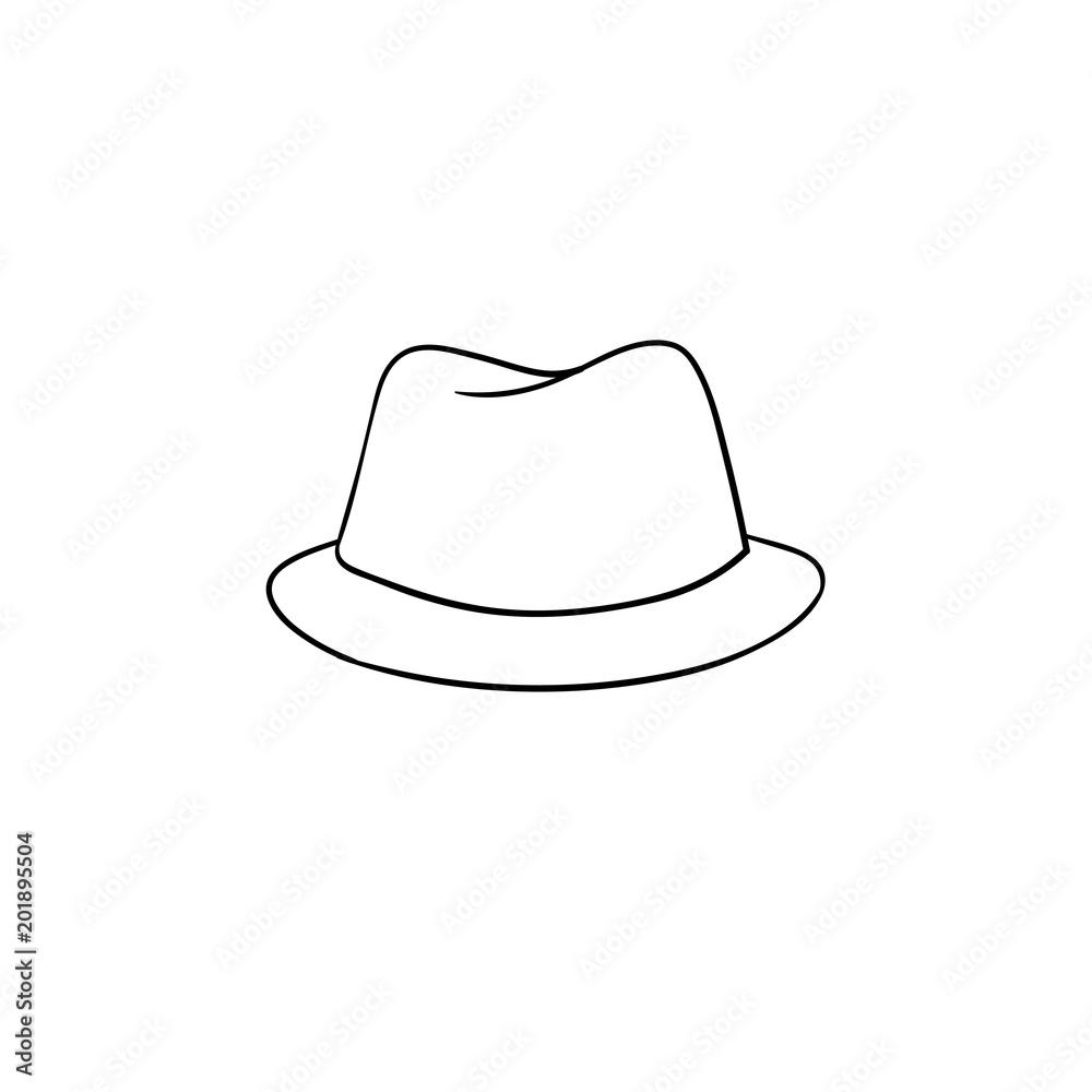 Sticker Fedora hat hand drawn outline doodle icon. Accessory - classic trilby hat vector sketch illustration for print, web, mobile and infographics isolated on white background.