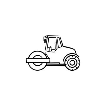 Steamroller Hand Drawn Outline Doodle Icon. Construction Machinery - Steamroller Vector Sketch Illustration For Print, Web, Mobile And Infographics Isolated On White Background.