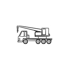 Mobile crane hand drawn outline doodle icon. Construction truck with mobile crane vector sketch illustration for print, web, mobile and infographics isolated on white background.