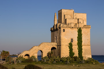 Tower Torre Colimena on Salento Ionian sea coast, Taranto, Puglia, Italy