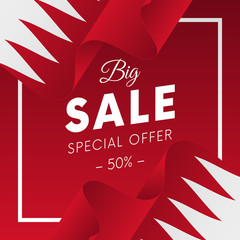 Big sale banner or sticker. Special offer. Fifty percent off. Bahrain flag. Vector illustration.