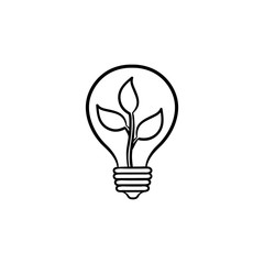 Ecology energy hand drawn vector icon. Outline doodle icon of a light bulb with plant. Sketch illustration for print, web, mobile and infographics isolated on white background.