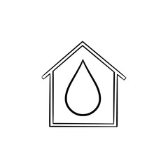 House with water drop hand drawn outline doodle icon. Water supply service concept. Drop in the house vector sketch illustration for print, web, mobile and infographics isolated on white background.