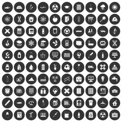 100 chemistry icons set in simple style white on black circle color isolated on white background vector illustration