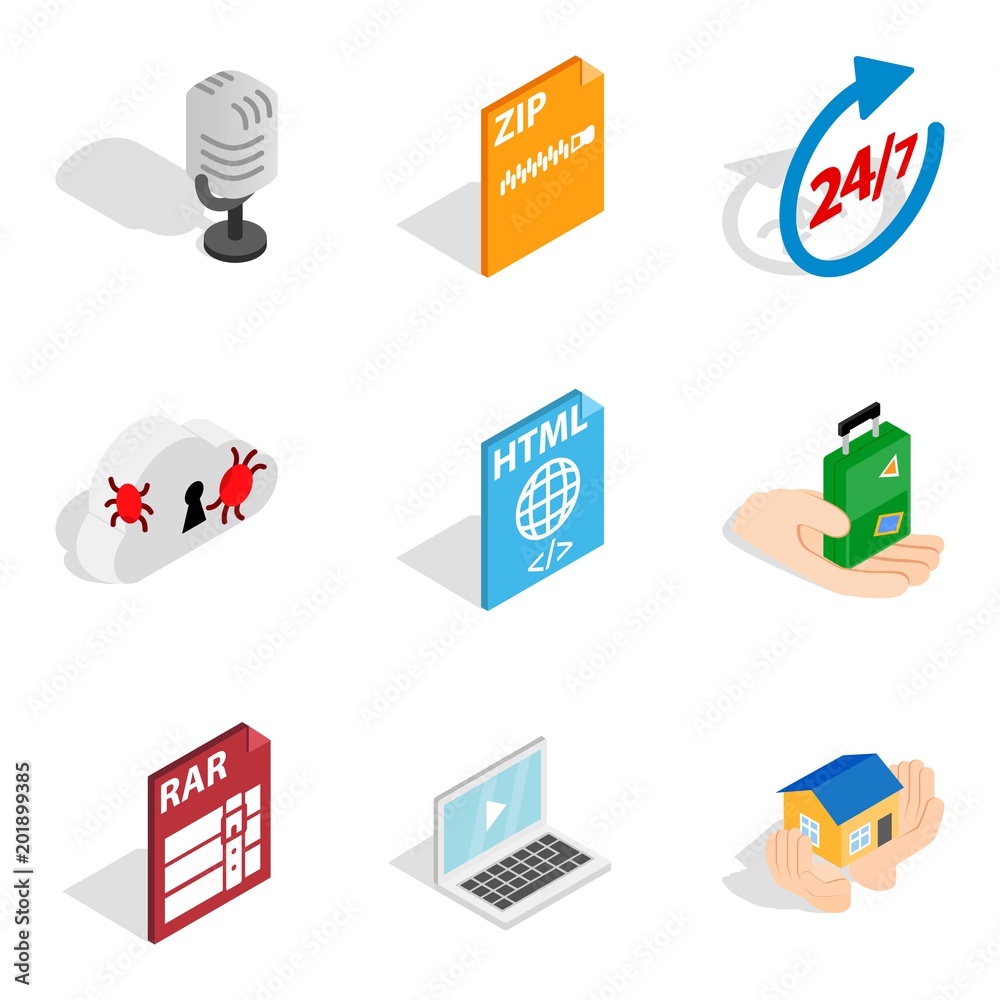 Poster computer expert icons set. isometric set of 9 computer expert vector icons for web isolated on white
