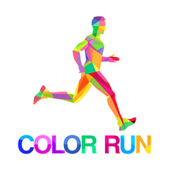 Naklejka na ściany i meble Vector logo symbol runner multicolored abstract shapes colored run dynamics of motion man silhouette.