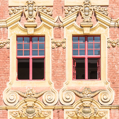 Lille, ancient facade in the center, windows, detail
