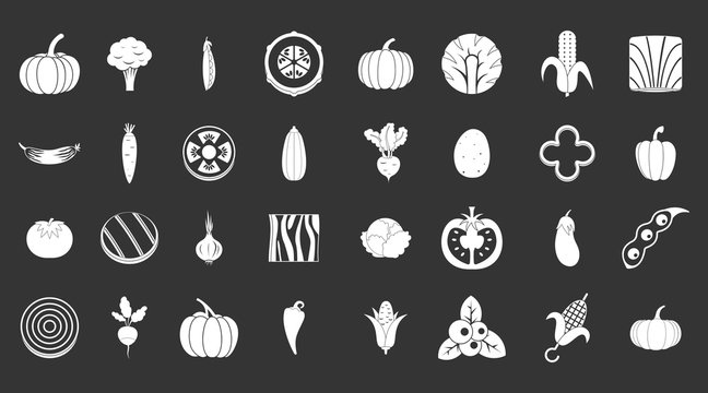 Vegetables icon set vector white isolated on grey background 