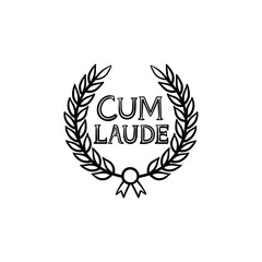 Laurel wreath with cum laude text hand drawn outline doodle icon. College emblem - laurel wreath vector sketch illustration for print, web, mobile and infographics isolated on white background.