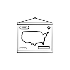 World map hand drawn outline doodle icon. School world map hanging on the wall vector sketch illustration for print, web, mobile and infographics isolated on white background.