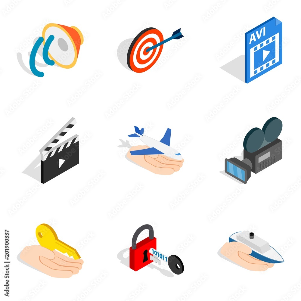 Poster mainframe icons set. isometric set of 9 mainframe vector icons for web isolated on white background