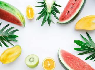 Set of fruit on white background.Top view.Summer,healthy and food concept ideas.