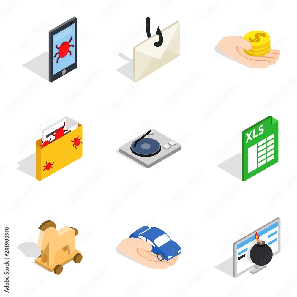 Poster supercomputer icons set. isometric set of 9 supercomputer vector icons for web isolated on white bac