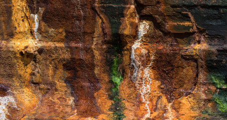Close up detail of Colourful cliff face rock texture on the west coast of Ireland
