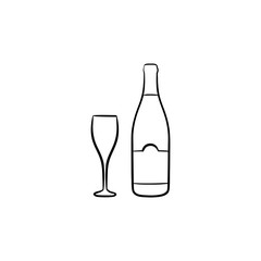 Wine bottle hand drawn outline doodle icon. Vector sketch illustration of bottle and glass of wine for print, web, mobile and infographics isolated on white background.