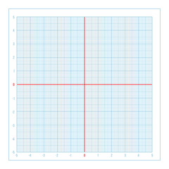 Vector blue metric graph paper with coordinate axis, 1mm grid accented every centimeter